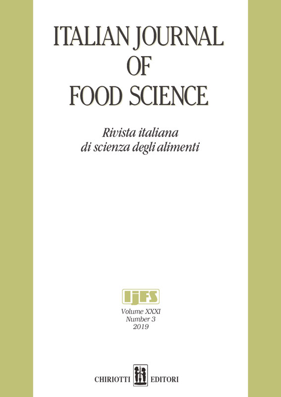 					View Vol. 31 No. 3 (2019): ITALIAN JOURNAL OF FOOD SCIENCE
				