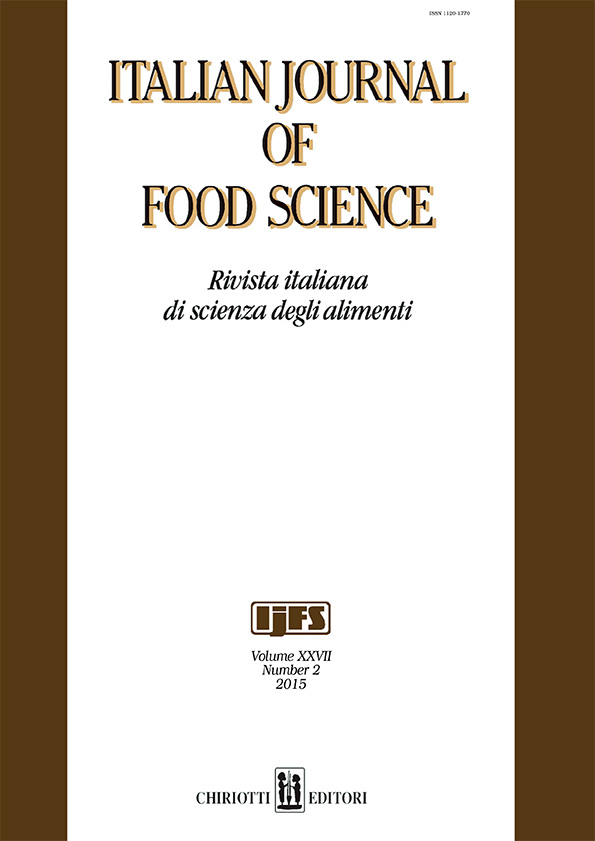 					View Vol. 27 No. 2 (2015): ITALIAN JOURNAL OF FOOD SCIENCE
				