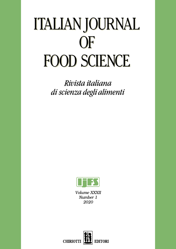 					View Vol. 32 No. 1 (2020): ITALIAN JOURNAL OF FOOD SCIENCE
				